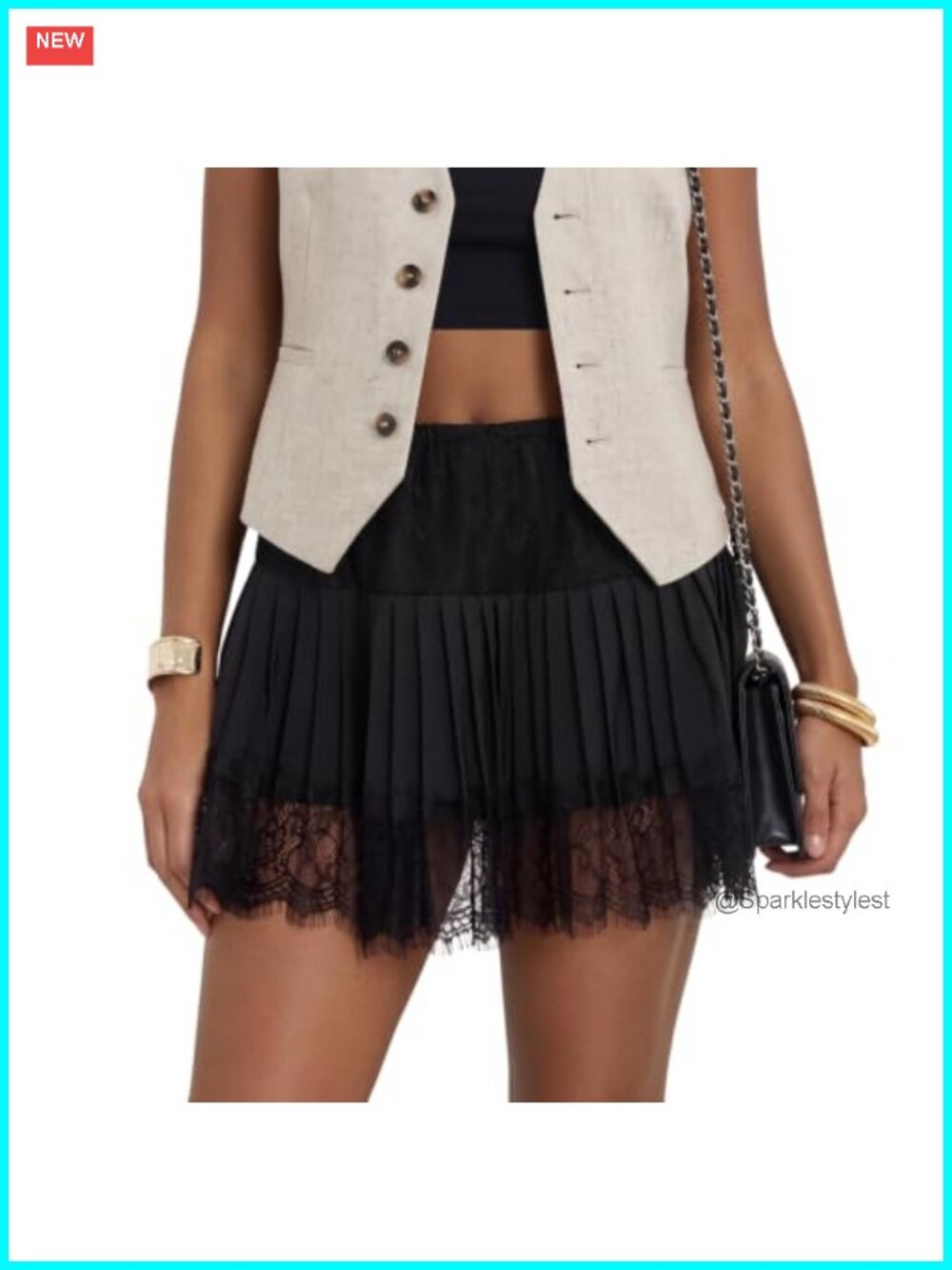 Lace Slip Mini Skirt Ruffle Layered Pleated Flowy Women's Skirt